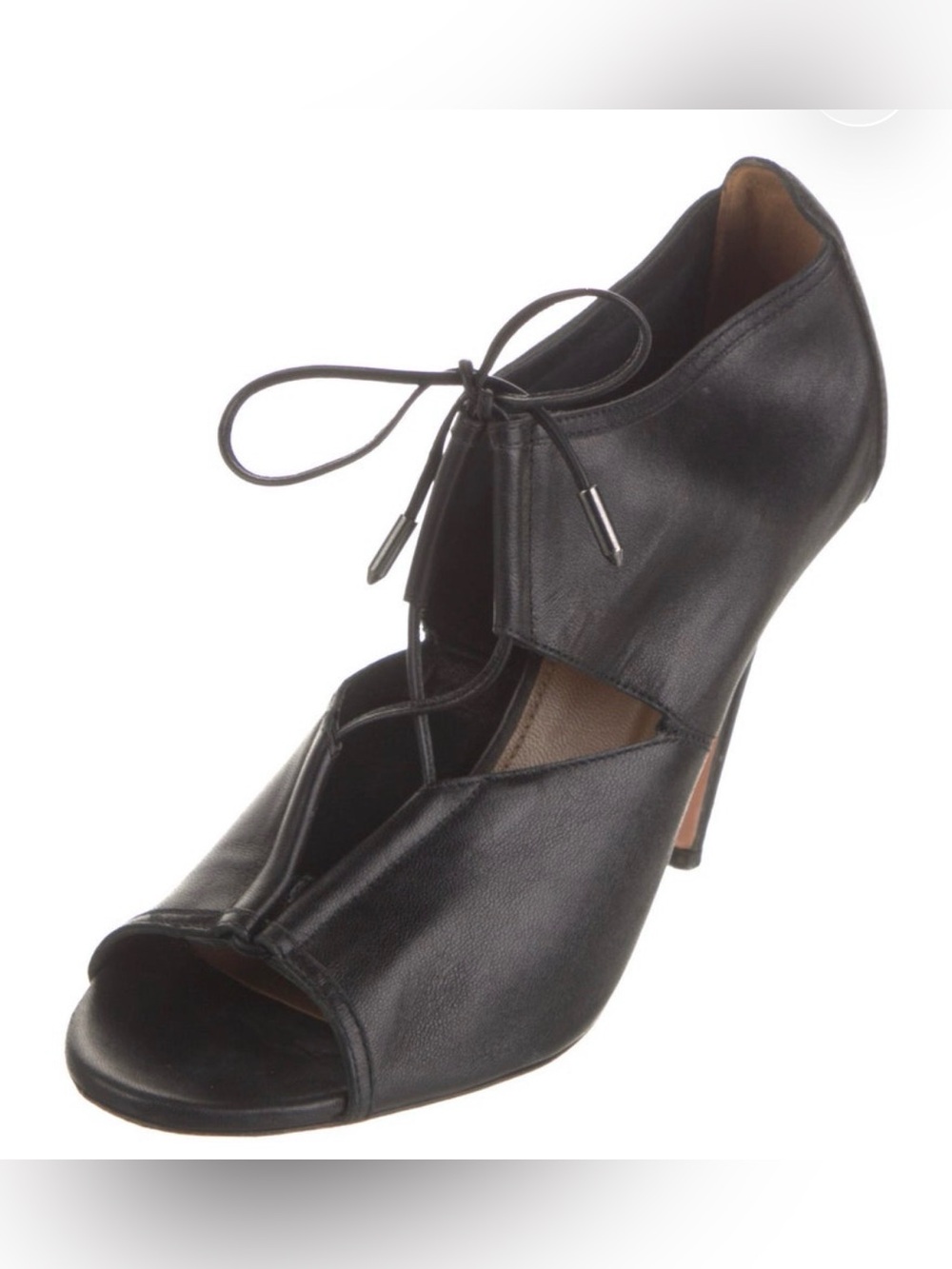 Aquazzura Black Leather Sexy Thing Cutout Lace-Up Heeled Booties size 38.5